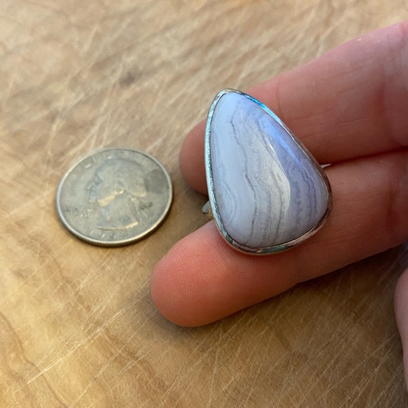 Large Lacey Agate sterling silver ring - Picture 4 of 8